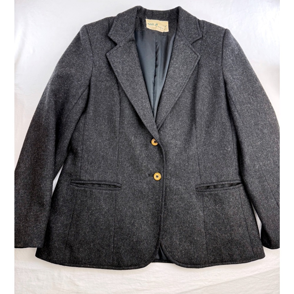 Ann Stevens New York Vintage Wool Blend Blazer Charcoal Gray Womens 11/12